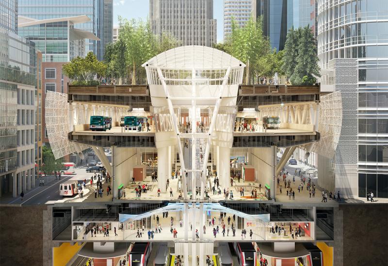 Illustration or Salesforce Transit Center Cross Section.